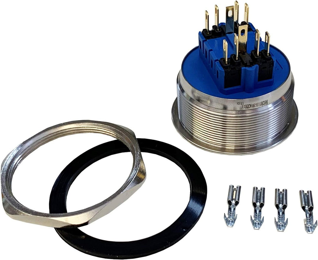 Edelstahl Drucktaster Ø40mm, 2-polig, 10 Pin, Symbol Licht LED Ring (Blau), Blau
