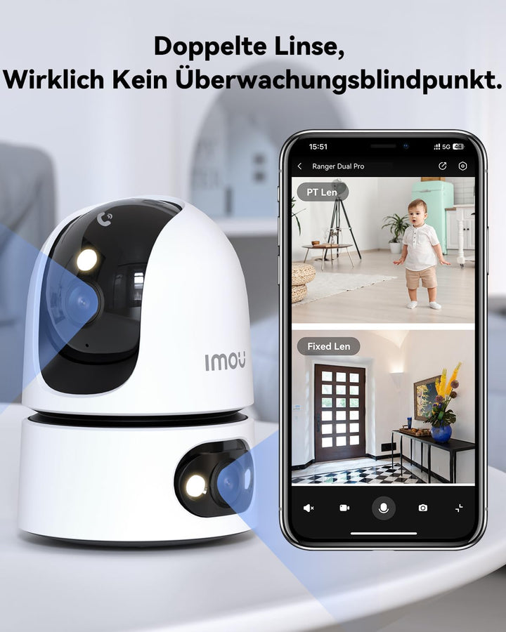 Imou 3K+2K UHD Dual Kameras Überwachungskamera Innen mit Person/Haustiererkennung, 360° PTZ WLAN Ind