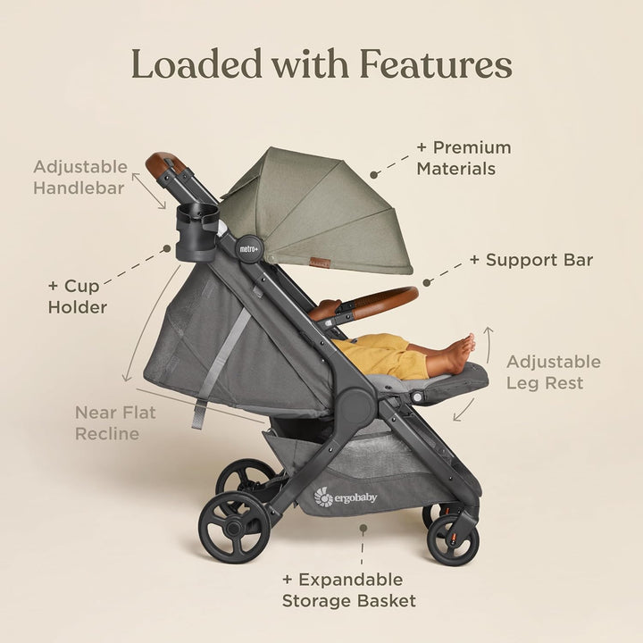 Ergobaby Metro+ Deluxe Kinderwagen Buggy mit Liegefunktion, Premium Kinder-Buggy ab Geburt bis 22kg,