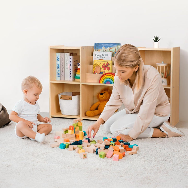 OOOK Montessori-Bücherregal und Spielzeugorganizer, 2-stufiges Horizontales Bücherregal, Spielzeugau