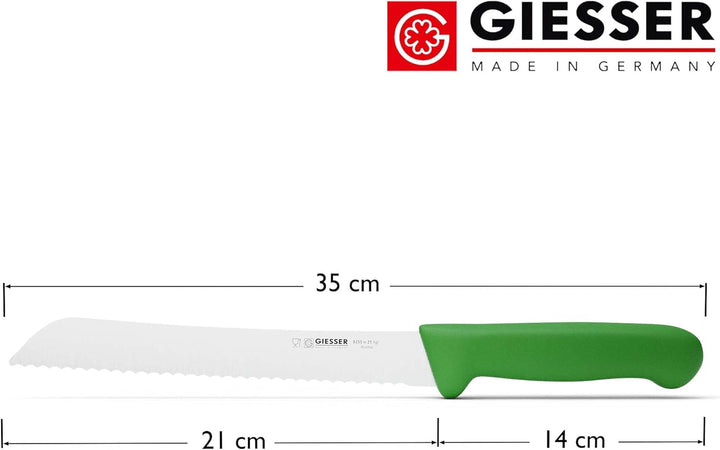 Giesser seit 1776 - Made in Germany - Brotmesser 21 cm Veggie, grün, nachhaltiger Griff, rutschfest,