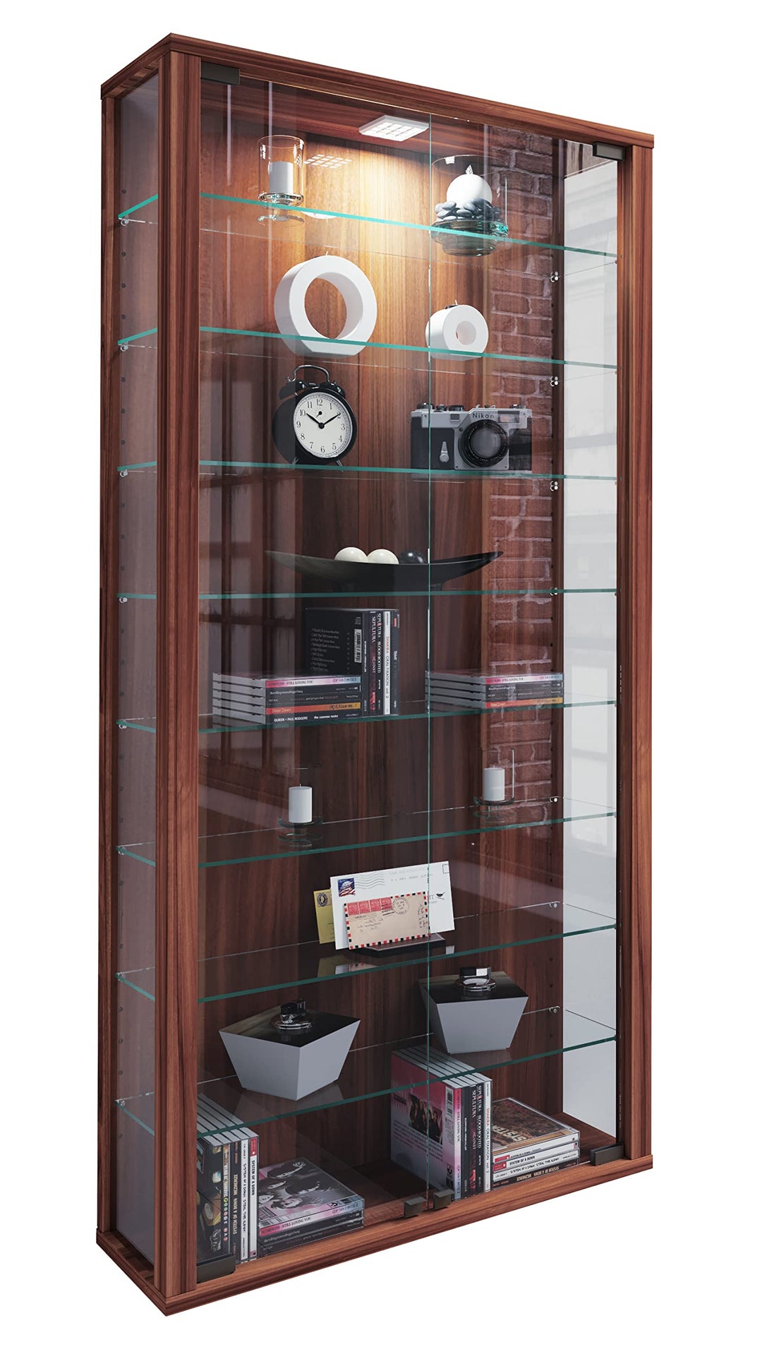 VCM Wandvitrine Sammelvitrine Glasvitrine Wand Vitrine Regal Schrank Glas ohne Beleuchtung Kern-Nuss