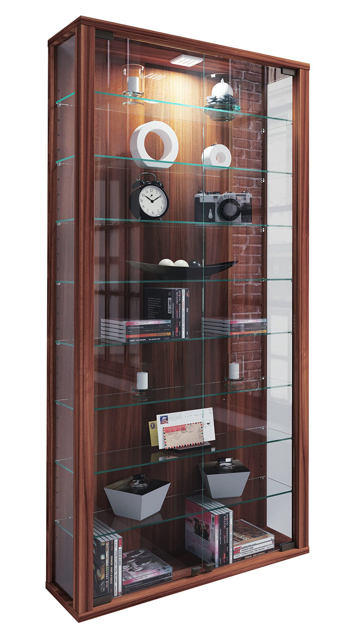 VCM Wandvitrine Sammelvitrine Glasvitrine Wand Vitrine Regal Schrank Glas ohne Beleuchtung Kern-Nuss