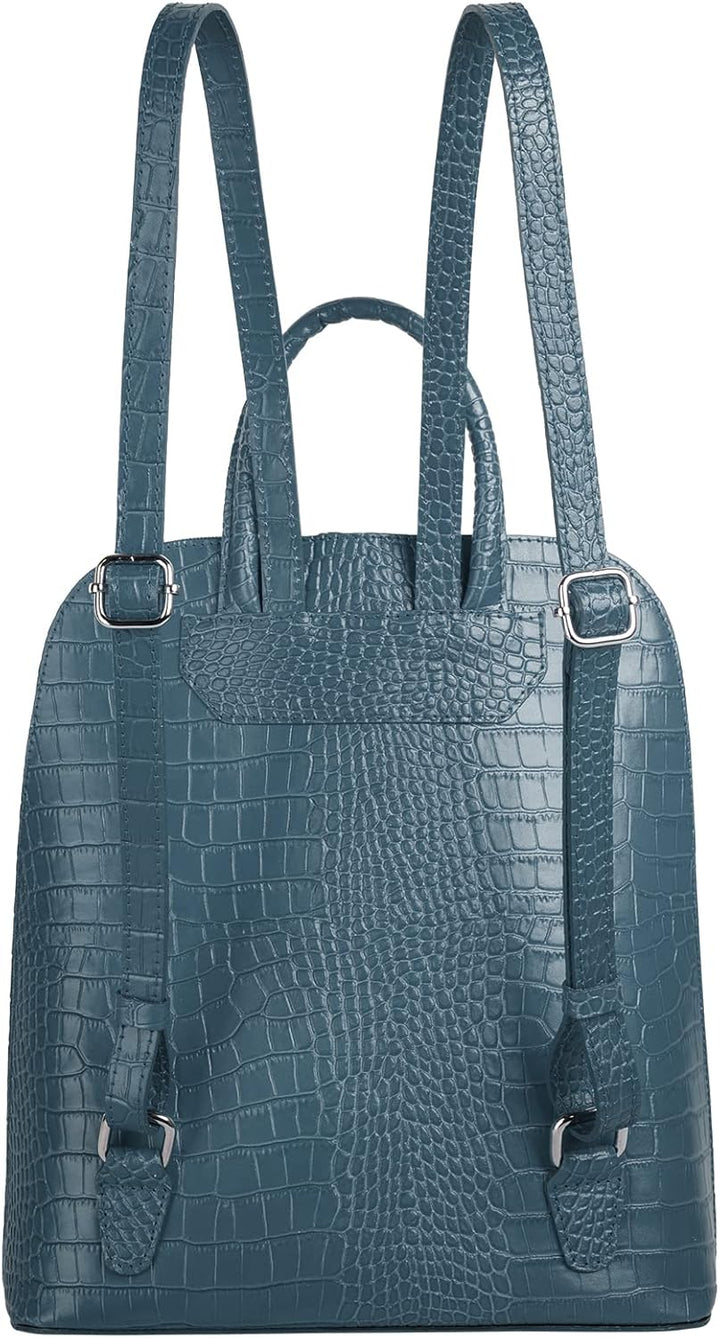 Rucksack Echt Leder Damen | Made in Italy, Smartphonefach, Daypack aus Rindleder, Citybag im Kroko-L