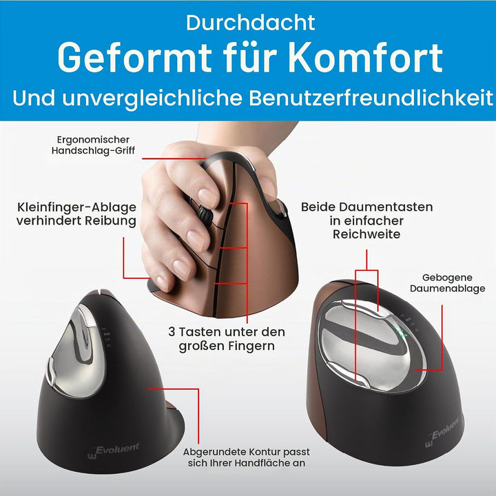 Evoluent Vertical Mouse 4 Small Wireless, VM4SW, Schwarz Single