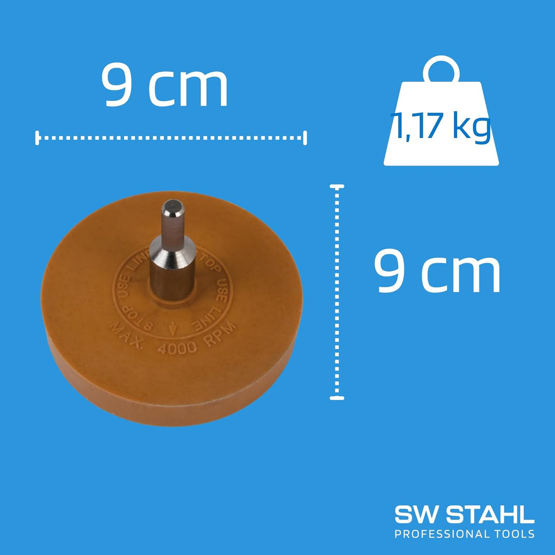 SW-Stahl 94857L Radierscheibe, 90 mm I Folienradierer mit Adapter I Radierer für Akkuschrauber I Rad