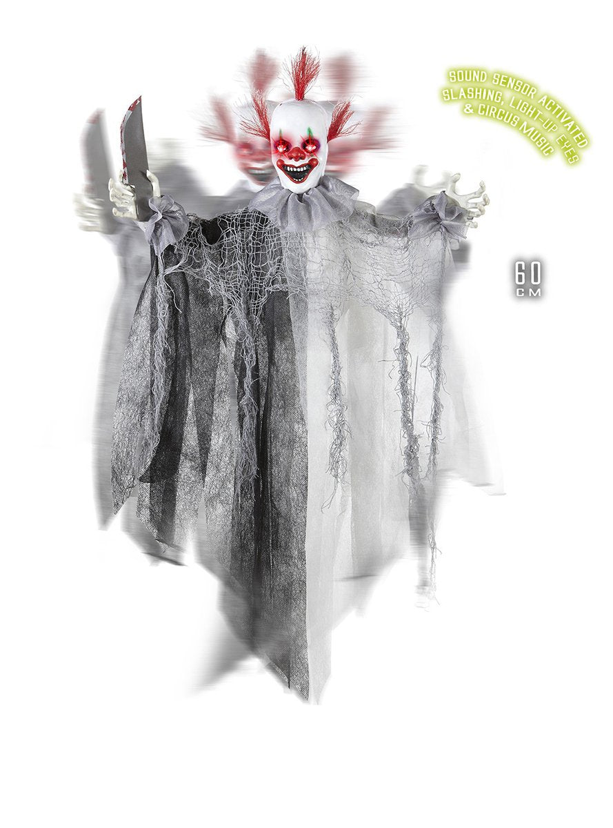 Widmann 01392 - Killer Clown mit Messer, animiert mit leuchtenden Augen und Zirkusmusik, Grösse Circ