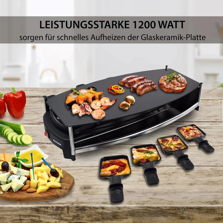Syntrox Germany Raclette für 8 Personen Wallixa Emailliert, Partygrill mit Glas-Keramik Platte, 1000