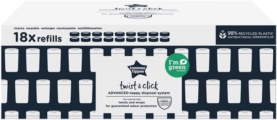 Tommee Tippee Windeleimer Nachfüllkassetten für Twist & Click, nachhaltiger antibakterieller GREENFI