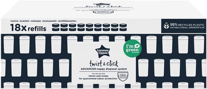 Tommee Tippee Windeleimer Nachfüllkassetten für Twist & Click, nachhaltiger antibakterieller GREENFI