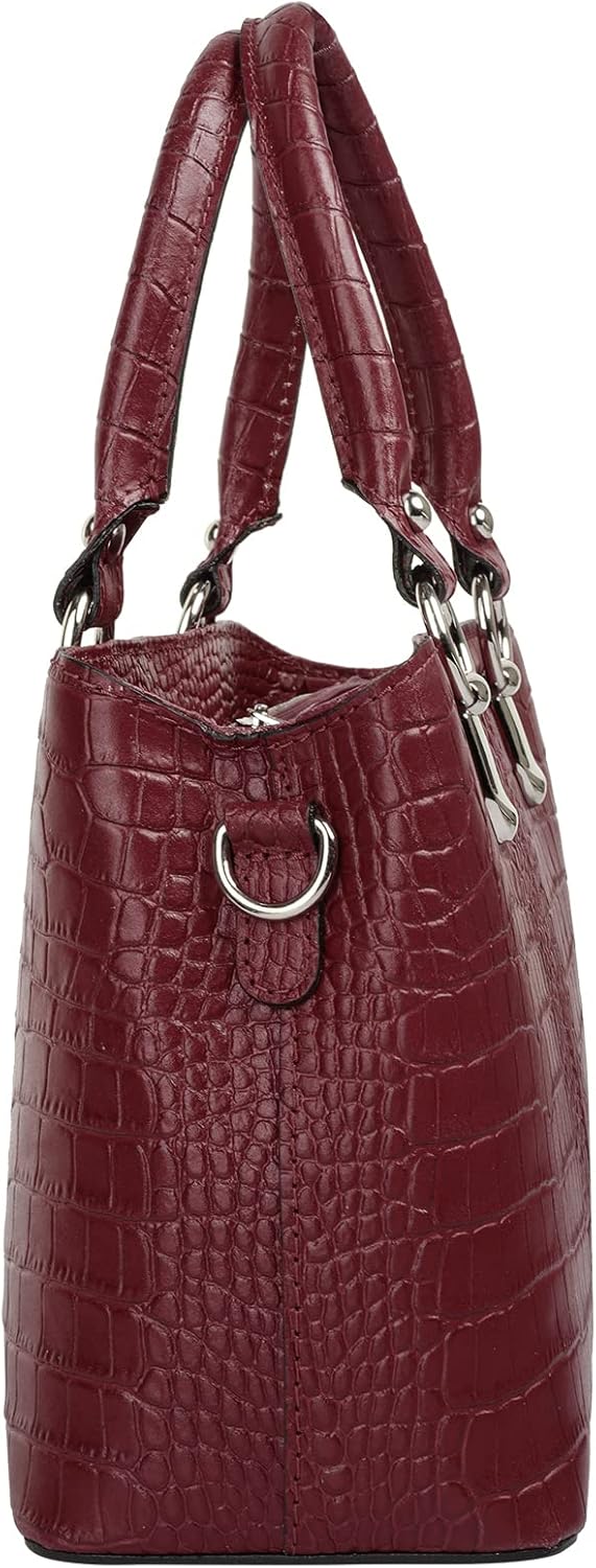 Umhängetasche Echt Leder Damen Made in Italy, Kroko-Optik Handtasche, Damen Schultertasche, elegante