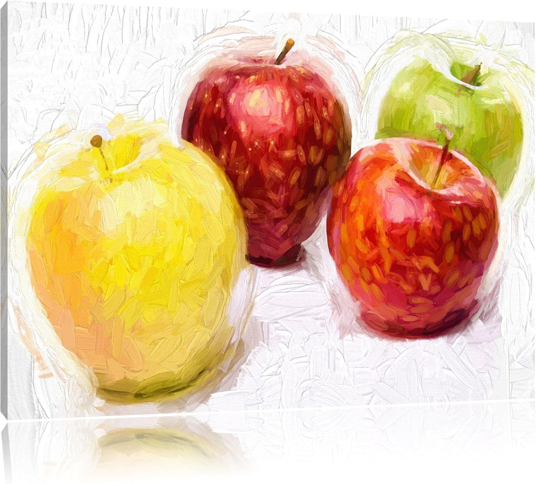 Äpfel Pinsel Effekt, Format: 100x70 auf Leinwand, XXL riesige Bilder fertig gerahmt mit Keilrahmen,