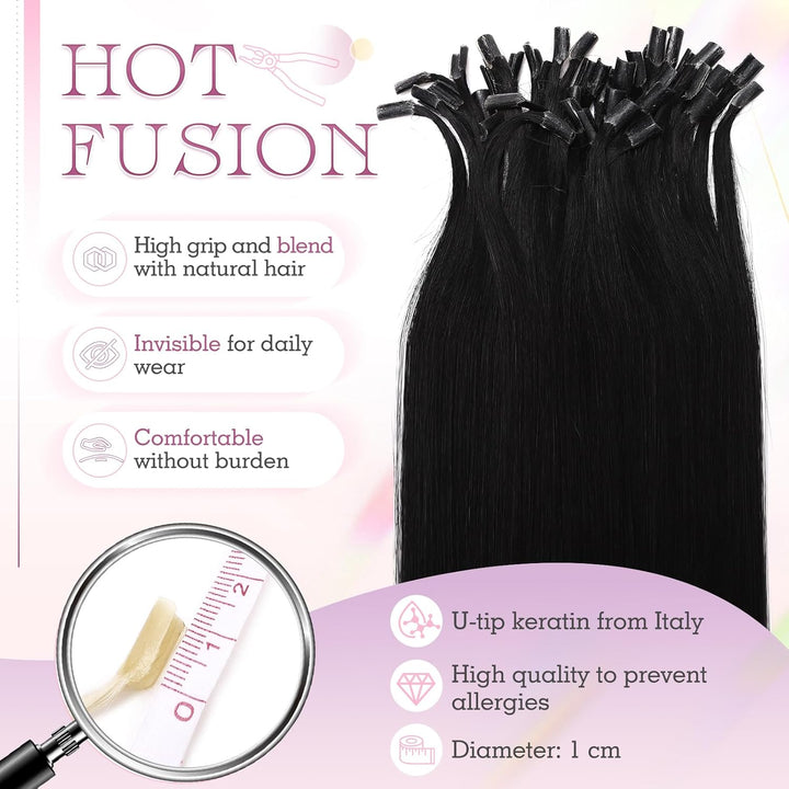 Elailite Bonding Extensions Echthaar Schwarz 25 Strähnen 25g Haarverlängerung Glatt U Tip Keratin Ha