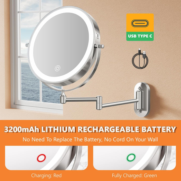 Auxmir Kosmetikspiegel mit Beleuchtung, 1X/30X Wiederaufladbar Schminkspiegel, 3200mAh Rasierspiegel