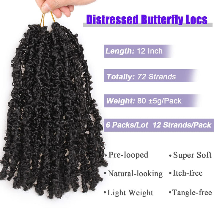 Leeven 12 Zoll Butterfly Faux Hair 6 Packs Pre Looped Distressed Locs Crochet Braids Hair Extensions