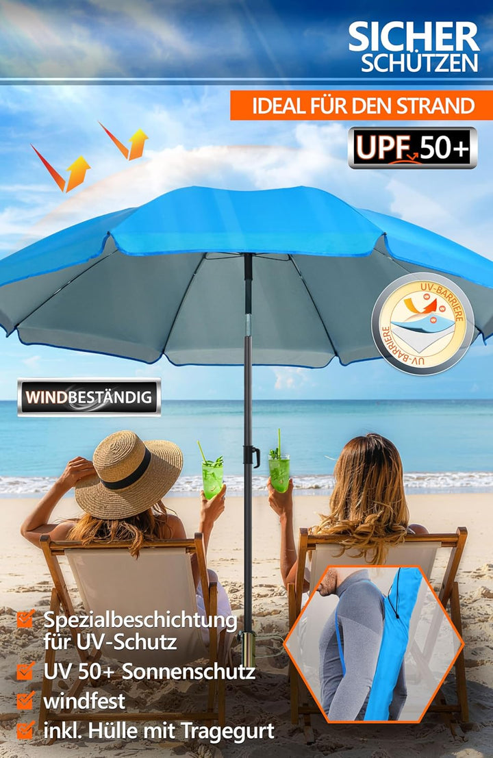 4smile Sonnenschirm Strand SunnyJoy, Blau – 3er Set inkl. Strandschirm windfest stabil, Rasendorn So