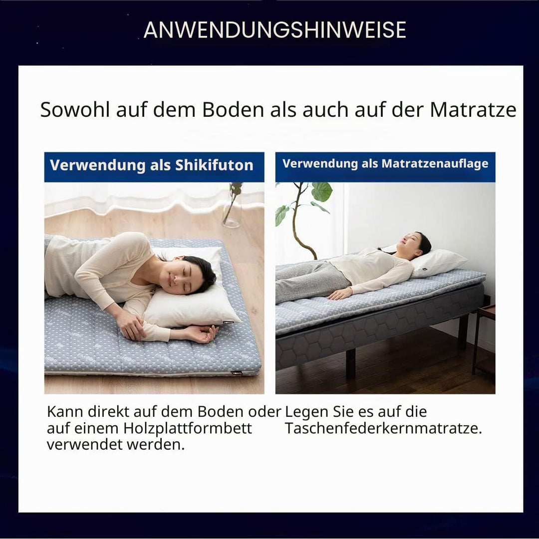 EMOOR Faltbare Hybrid-Futon-Matratze, Hoch-Resilien-Urethan, 150 N (Mittelfest), Mit Waschbarem, Gep
