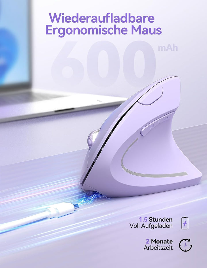 TECKNET Wiederaufladbar Ergonomische Maus Kabellos, 2.4G Optische Vertikale Maus Ergonomisch, 5 Eins