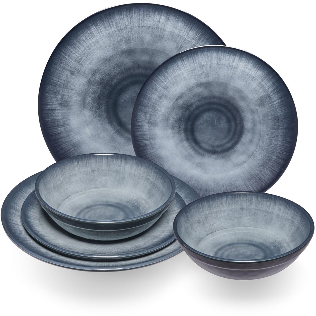 Melamin Geschirr Set Jesolo Grau für 2 Personen Steingutoptik Spülmaschinengeeignet Essgeschirr Camp