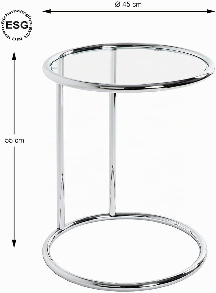 HAKU Beistelltisch Chrom, Metall, Sicherheitsglas - Masse: H 55 x Ø 45 cm, Style: Modern H 55 cm x Ø