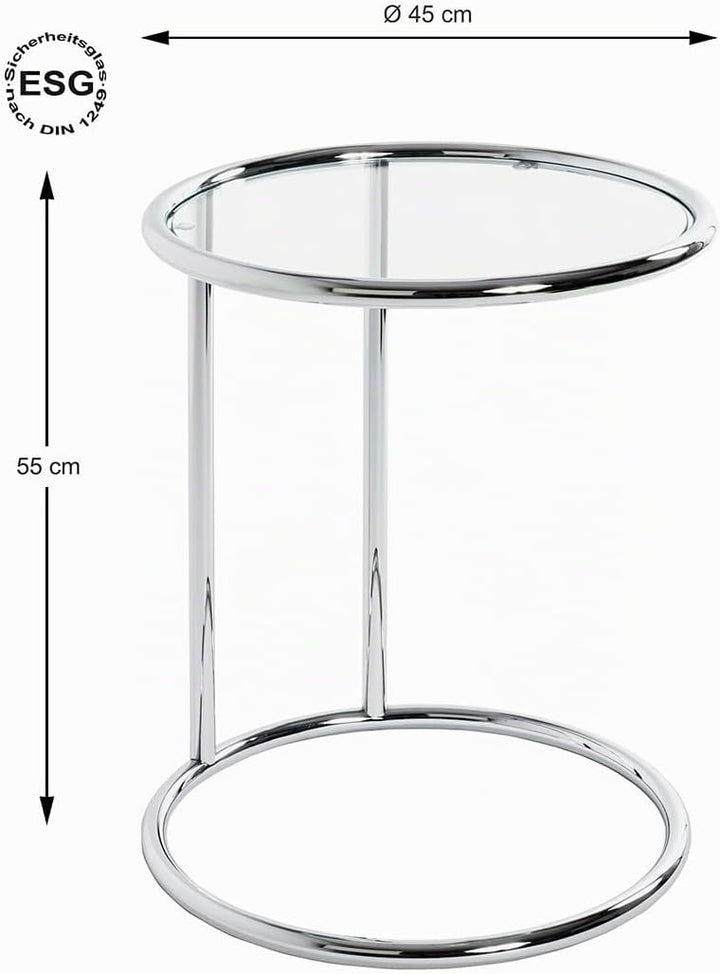 HAKU Beistelltisch Chrom, Metall, Sicherheitsglas - Masse: H 55 x Ø 45 cm, Style: Modern H 55 cm x Ø