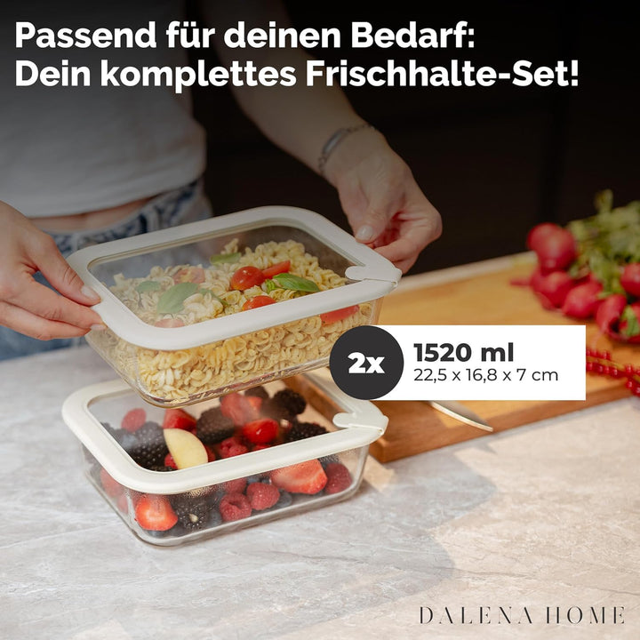 Frischhaltedosen Set 2x1520ml – Borosilikatglas, Glasbehälter luftdicht & mikrowellengeeignet, Meal