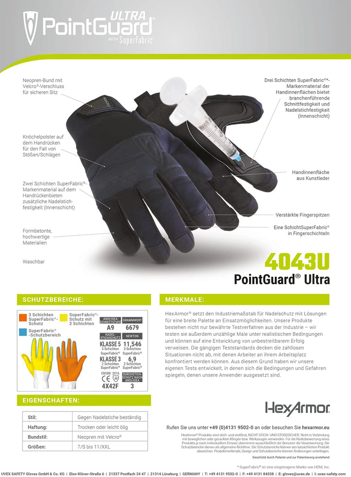HexArmor PointGuard Ultra 4043 - Nadelstichschutzhandschuhe - Herren Schutzhandschuhe - Gr. 11 11/XX