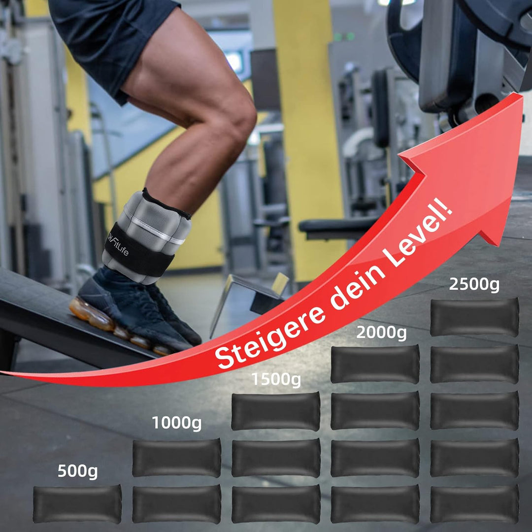 DH FitLife 2er-Set Fussgelenk Gewichtsmanschetten mit verstellbaren Gewichten für Beine | 2 Variatio