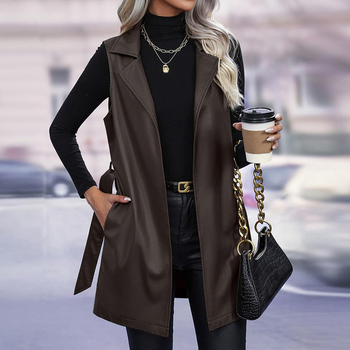 Ansenesna Lederjacke Damen Lang Weste Damen Ärmellos Winterjacke Damen Leder Elegant Wintermantel Fr