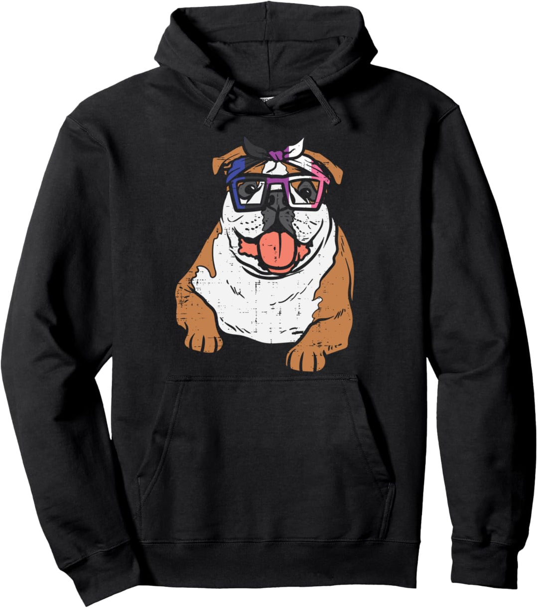 English Bulldog Bandana LGBTQ Genderfluid Flag Non-Binary Pullover Hoodie