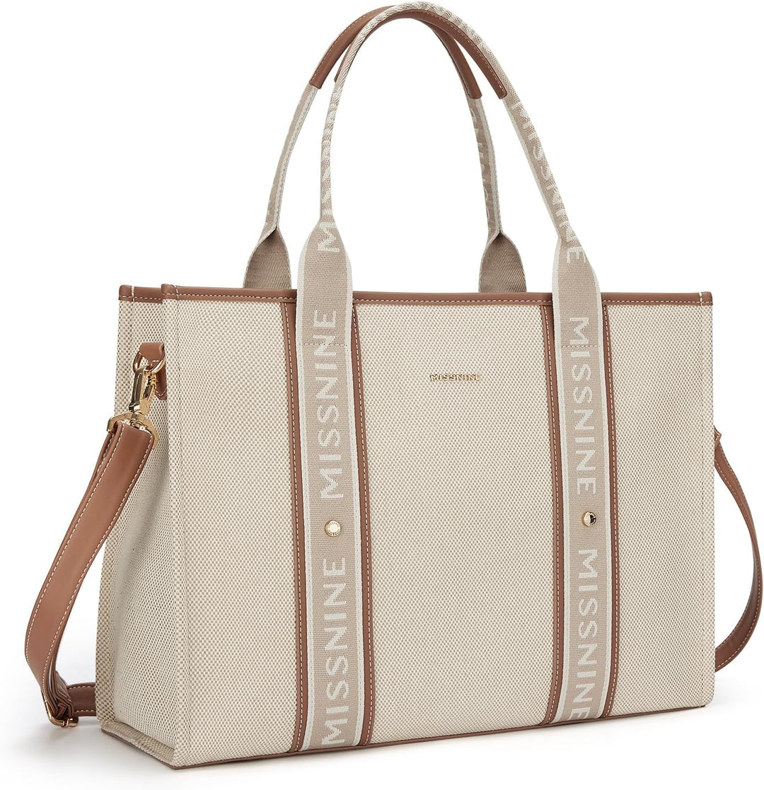 Missnine Tragetasche Canvas-Laptoptasche 15,6 Zoll Handtasche Damen Aktentasche für Damen grosse Kap