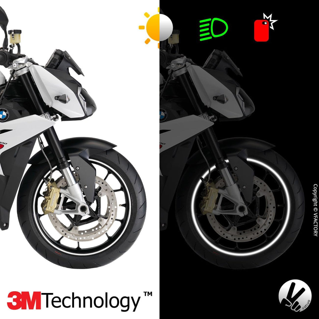 VFLUO - Kit Reflektierende Felgenrandaufkleber Motorrad, Aufkleber für 1 Rad 3M™-Technologie™, 360°-