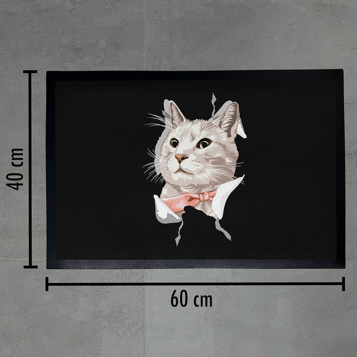 Trendation - Katzen Grafik Fussmatte Geschenk Katzenbesitzerin Lustige Katzen Fussmatte 60x40 cm