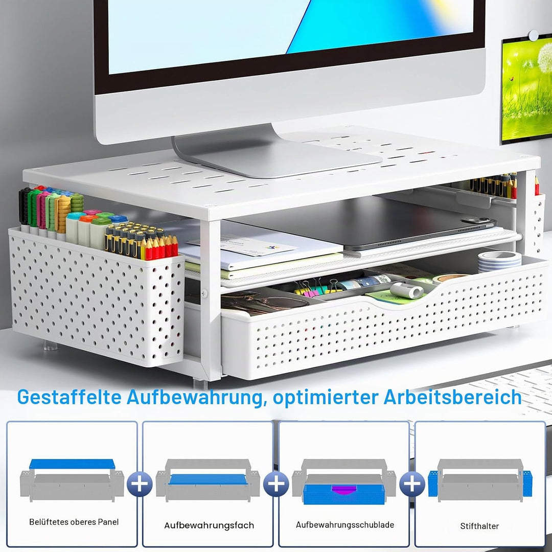 gianotter Monitorständer, Schreibtisch-Organizer mit Schublade und Stifthalter, 2-stöckiger Computer