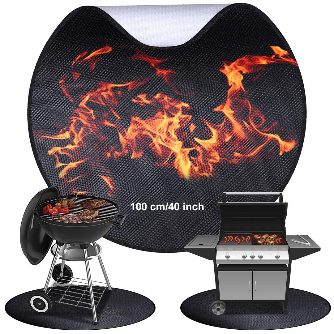 Rund Feuerfeste Unterlage | 100×100cm Faltbare Hitzeschutzmatte | Bodenschutzmatte | Grillmatten | B