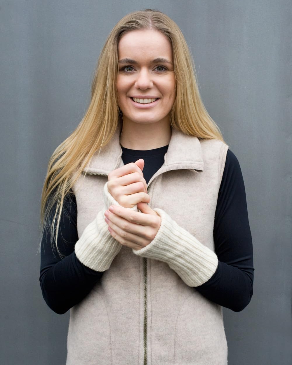 Ganterie, Merino Armwärmer/Pulswärmer, 100% Wolle Natur, Natur