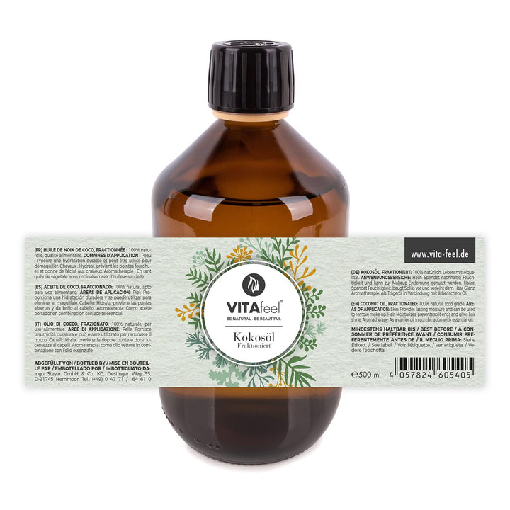 VitaFeel Kokosöl fraktioniert, 2er Pack (2 x 500 ml) in Glasflasche inkl. Pumper