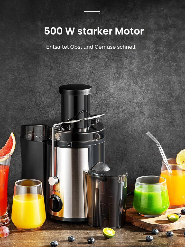 Reemix Entsafter Gemüse und Obst, Max Juicer Machine aus Edelstahl mit 3 Geschwindigkeitsstufen, 65m