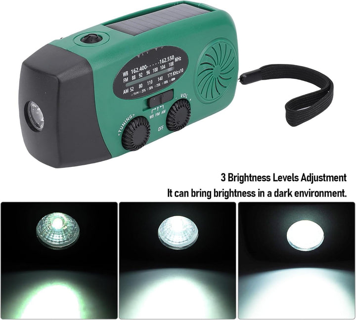 Solar-Radio mit Solar-Radio mit Kurbel, mit 2000 mAh Akku, NOAA AM/FM WB, LED-Taschenlampe und SOS-A