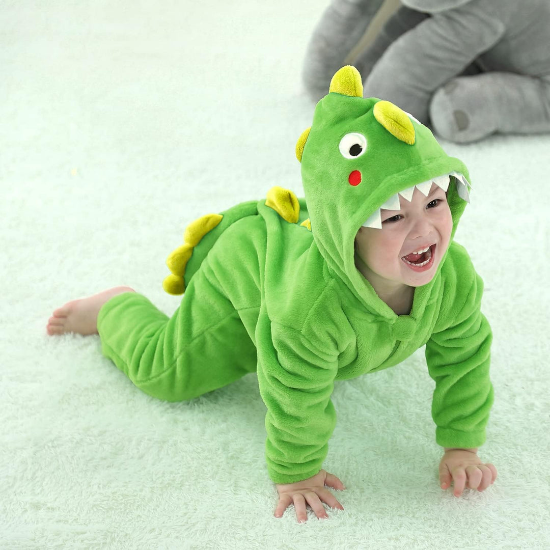 LOLANTA Kinder Dinosaurier Kostüm, Kinder Tier Flanell Strampler Overall, Dunkelgrün