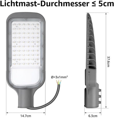 Lepro 50W 6250 Lumen IP65 wasserdichte LED-Strassenlampe, 4000K Strassenlampe für Strassen, Einfahrt