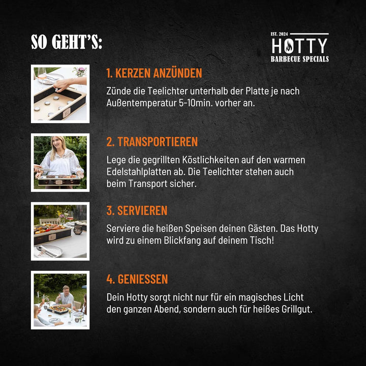 INEXTERIOR Hotty Legacy – Warmhalteplatte fürs Grillen - Grillgut Stövchen mit BBQ-Design – Speisenw