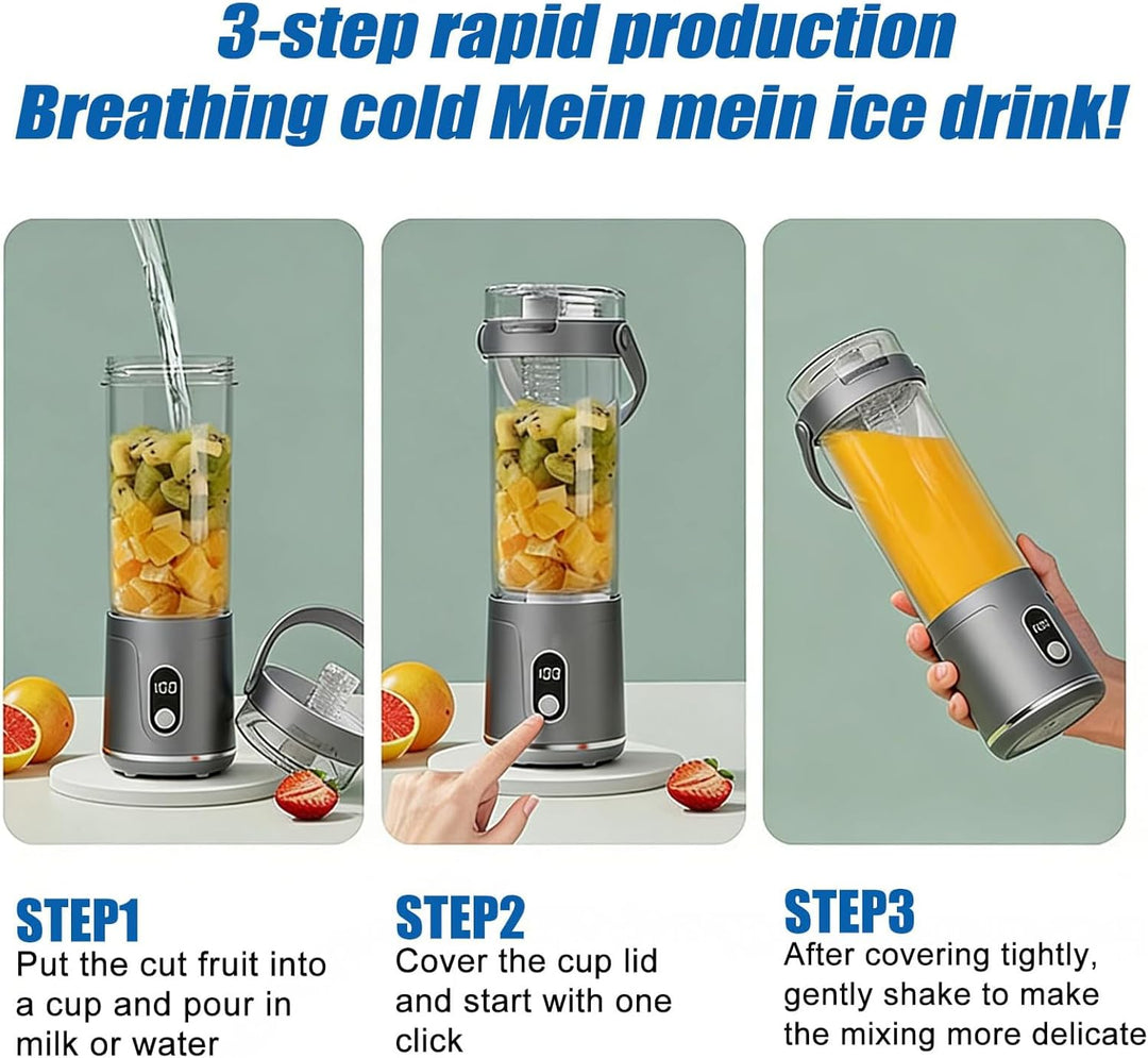 Smoothie Maker To Go, Tragbarer Mixer 600 ml Wiederaufladbarer Mixer Smoothie Maker mit Reisedeckel