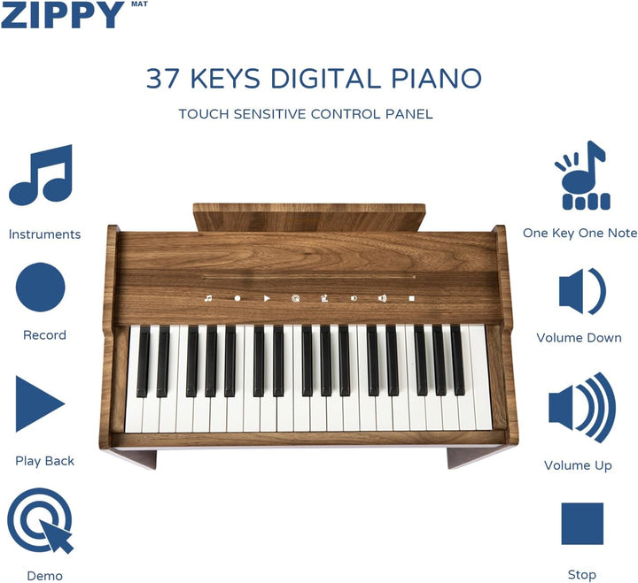 ZIPPY MAT Kinderklavier, 37 Tasten Digitalpiano für Kinder, berührungsempfindliches Bedienfeld, Laut