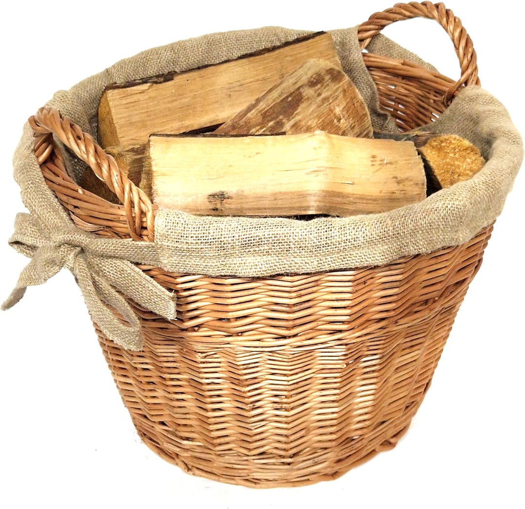 Tigana - Kaminkorb Holzkorb Kaminholzkorb aus geschälten Weide Hell mit Jute Ø 50 cm (Art. 90470-50)