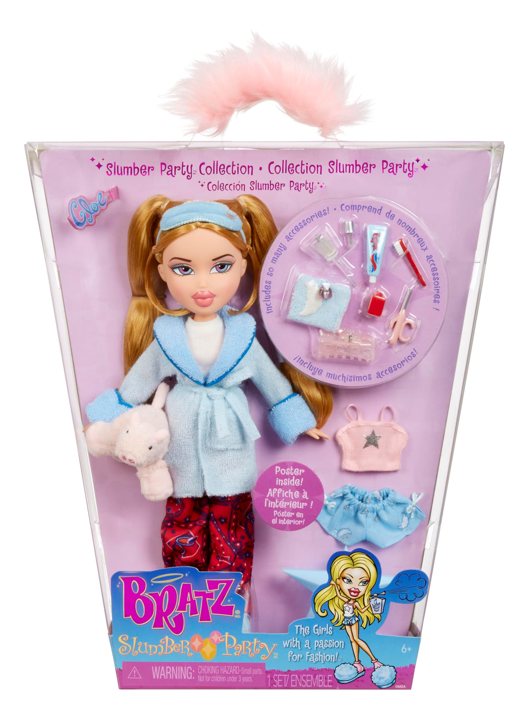Bratz Slumber Party - Cloe Modepuppe - Mit 2 Pyjama-Garnituren, Plüschtier und Accessoires - Für Kin