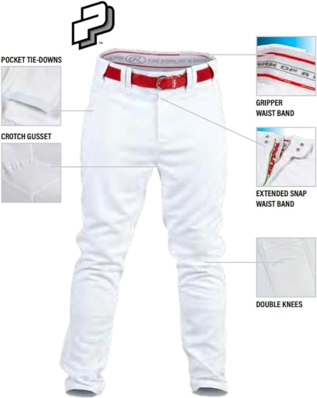 Rawlings PRO 150 Series Game/Practice Baseball Pant Adult Piped Full Length, S