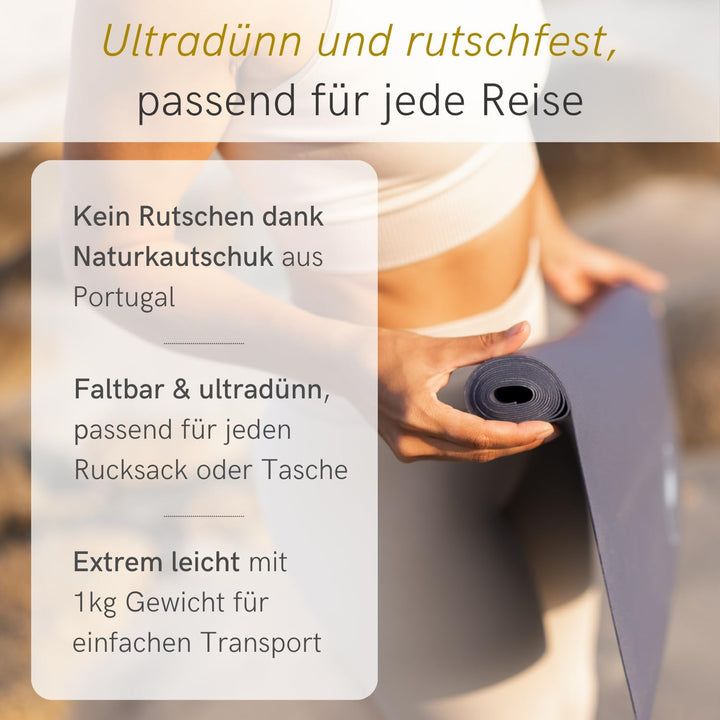 Lotuscrafts® Yogamatte dünn und faltbar, aus Naturkautschuk, Made in Spain, 1kg leiche Reisematte, 1