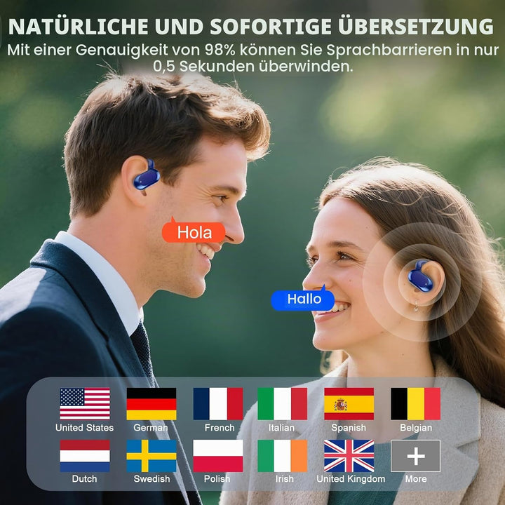 AI Kopfhörer Übersetzer, Echtzeit Sprachübersetzer Kopfhörer 164 Sprachen mit App, 6 Übersetzungsmod