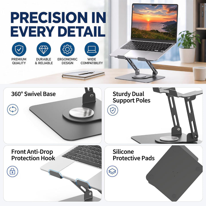 SOUNDANCE Laptopständer mit 360° drehbarer Basis, Ergonomische Computererhöhung für Schreibtisch, Fa